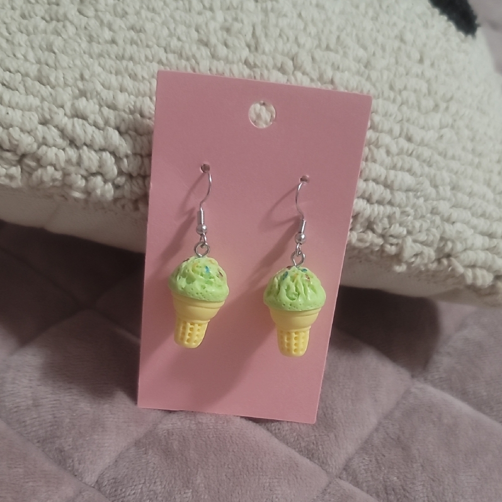 Mint Ice Cream Cone Earrings for Kids - Green